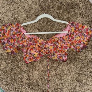 Wild Fable Floral Puff Sleeve Blouse - Pink and Orange